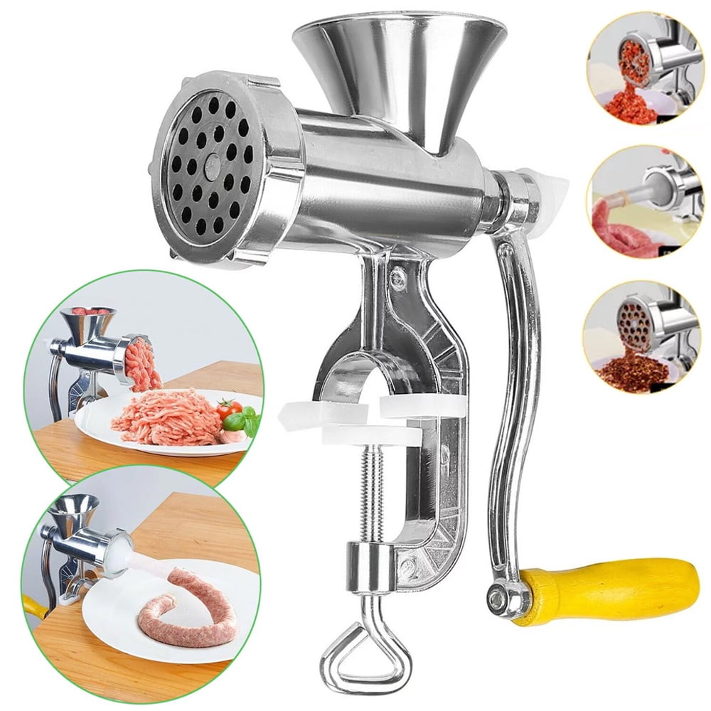 DERCLIVE Meat Grinder with Tabletop,Clamp with 3 Stuffing Funnels, Home