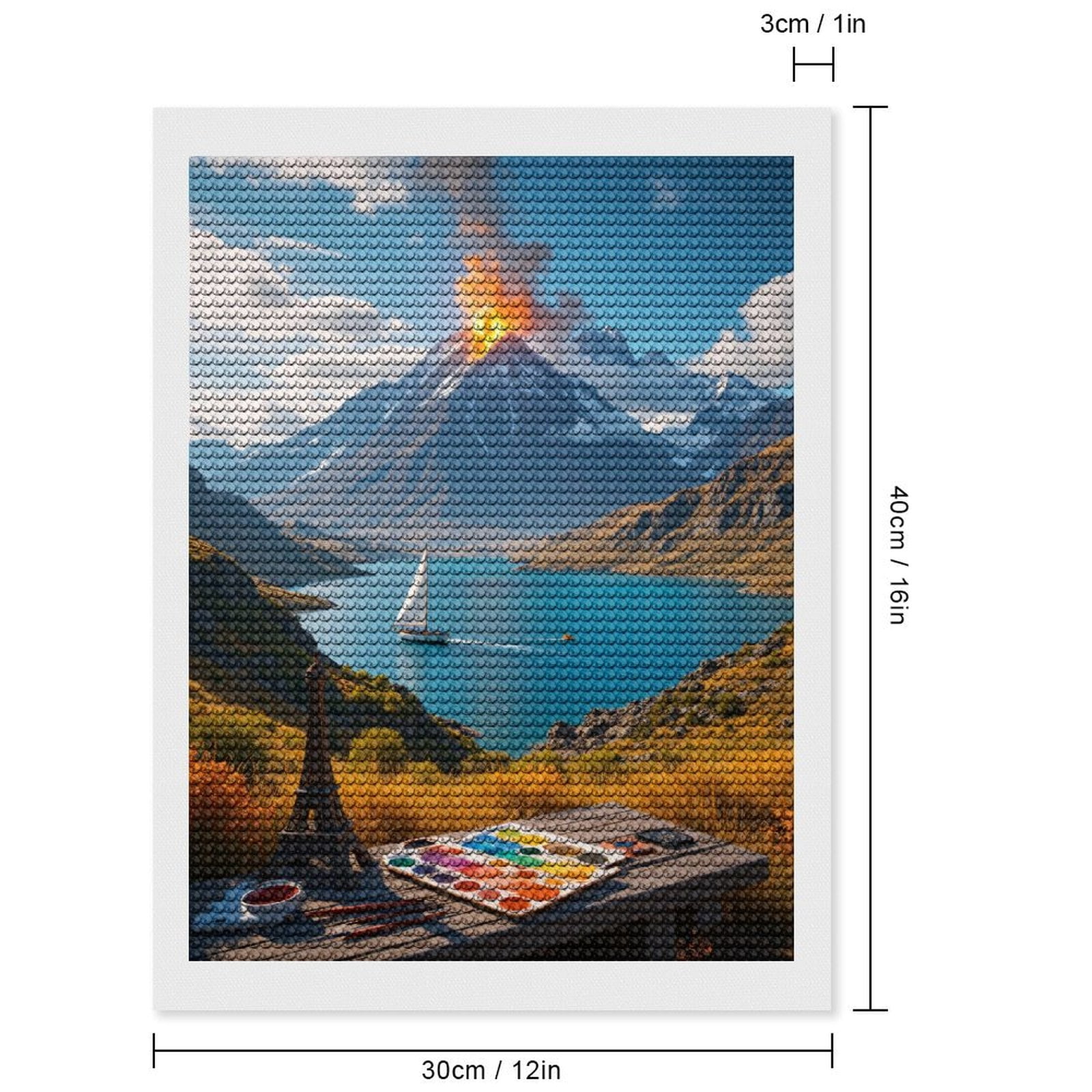 Diamond Art Kits for Adults, Sailboat Mountain Volcano Painting Set 5D Diamond Painting Kits for Adults Beginners, DIY Full Drill Diamond Painting, Gem Art and Crafts 12x16
