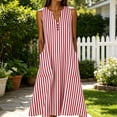 thumbnail image 3 of TAGOLD Womens Sleeveless V-Neck Dress Striped Print Dress With Pocket Loose Casual Style For Summer Outdoor, 3 of 5