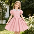 thumbnail image 2 of Vividxx Girls Dress Puff Sleeve Dress Color Block Dresses Party Daily Wear For Toddler Formal 4-5 Years, 2 of 9
