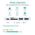 thumbnail image 4 of Adaptador Ustyle 5 en 1 Dual Type-C USB C HUB 4K HD Micro SD/Lector de tarjetas SD 2 USB 3.0 Plata, 4 of 5