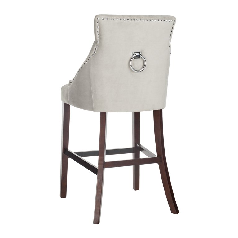 SAFAVIEH Eleni 30 in. H Tufted Wing Back Bar Stool with Ring Grey Set of 2