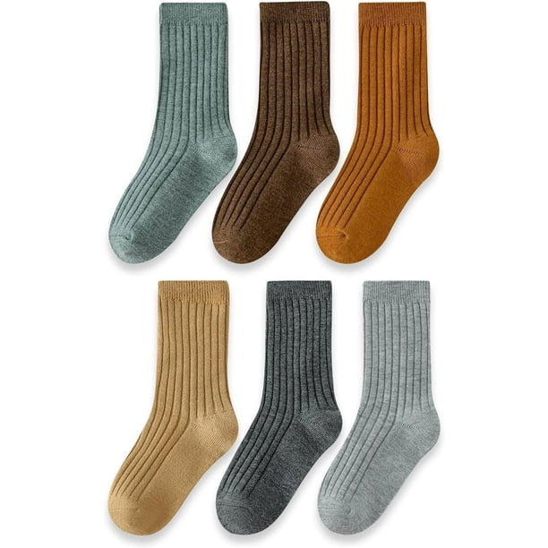 Xiao Hua Calcetines de lana para montañismo para niños y niñas, cálidos y cómodos, de color liso y con cabeza redonda, juego de 6 piezas, aptos para niños de 1 a 3 años.