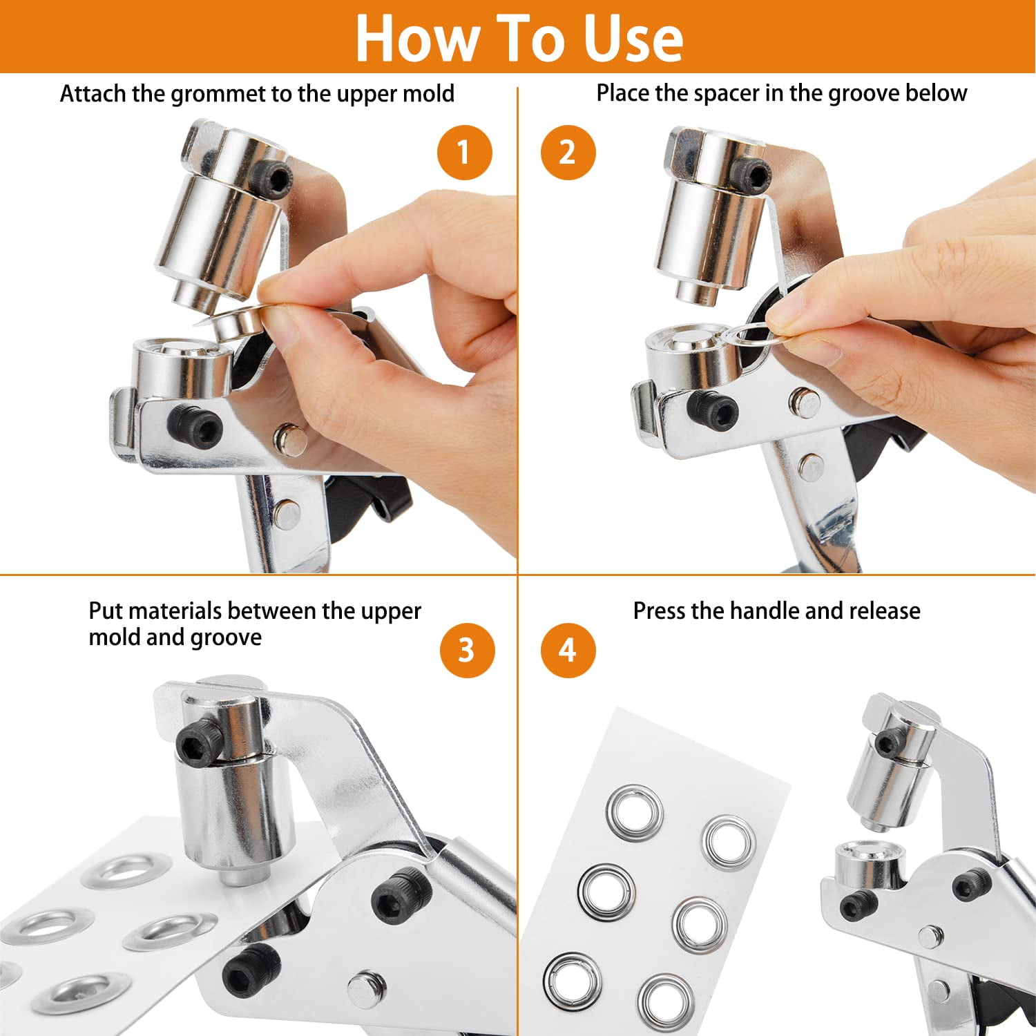 Grommet Tool Kit Eyelet Plier:  Handheld Puncher Set With 500pcs 3/8 Inch (10mm) Grommets Manual Kits Press Machine For Banner
