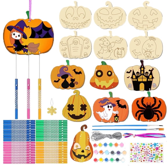 DIY Pumpkin Suncatchers & Wind Chimes Kit, Creative Window Art Projects, Bulk Painting Craft Kits