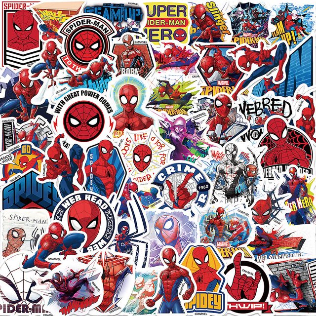 Pegatina de Spiderman de dibujos animados, paquete de 50 pegatinas de vinilo para botellas de agua, portátiles, patinetas, bonito regalo para niños