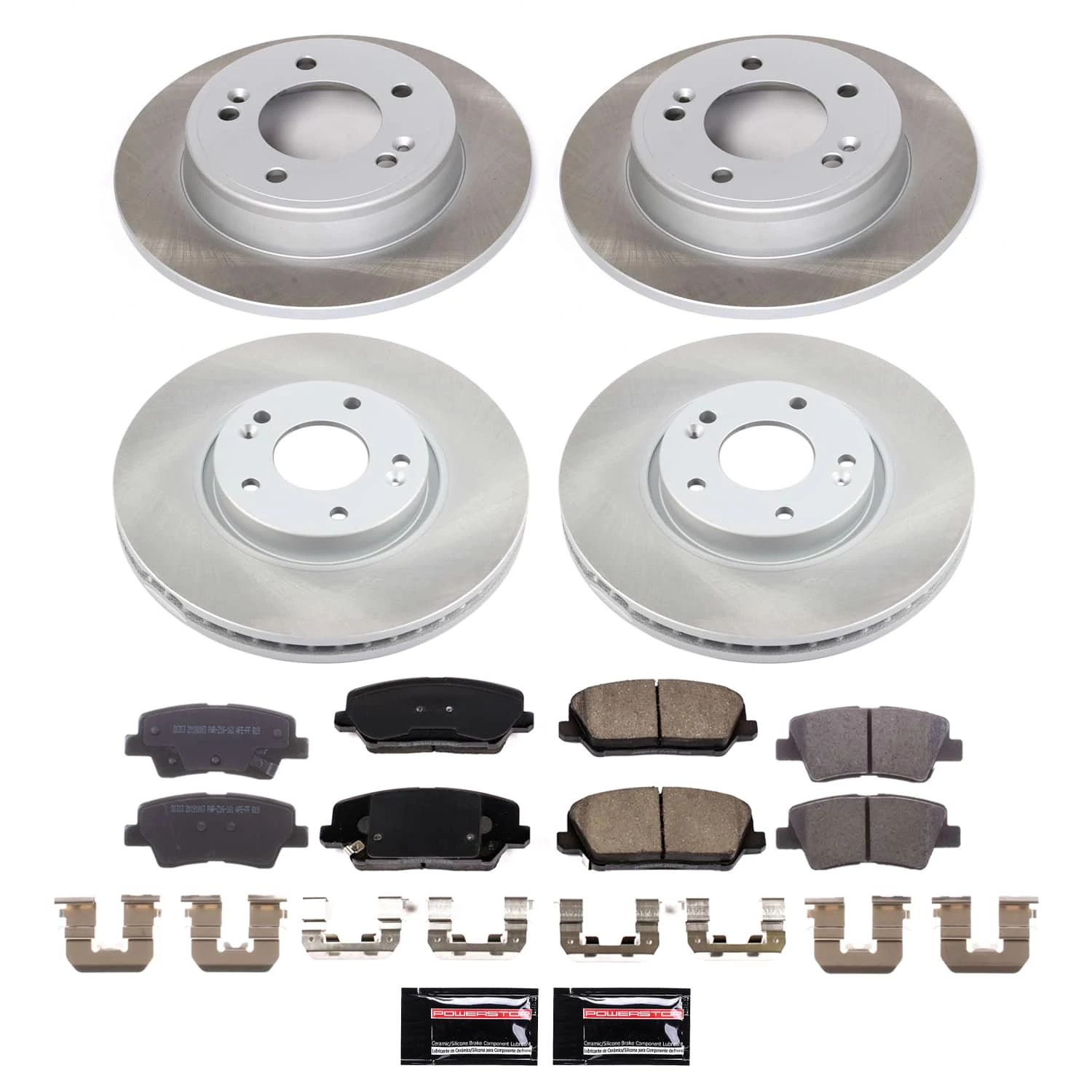 PowerStop Front and Rear Semi-Coated Rotor and Low-Dust Ceramic Brake Pad Kit SC8890