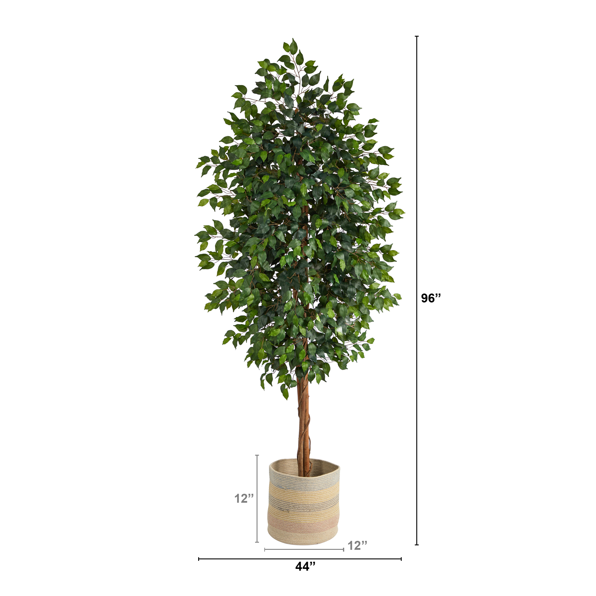 8' Artificial Ficus Artificial Trees in Wood Cotton Planter , by Nearly Natural