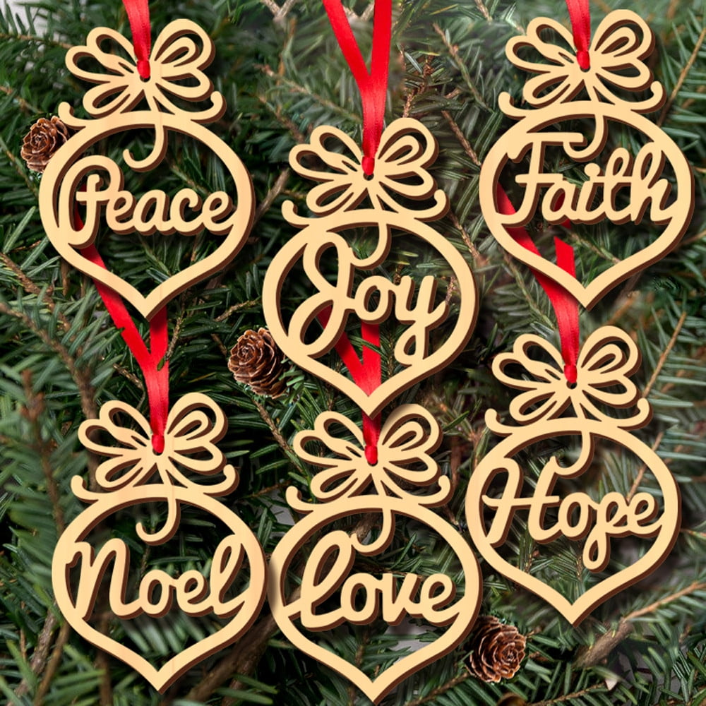 10pcs 3D Xmas Tree Pendants Hanging Wooden Craft Tags Christmas Painting Decor 