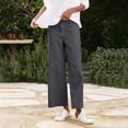 thumbnail image 5 of CIENVNSTG Linen Pants Women Wide Leg Elastic High Waist Cropped Trousers Summer Fashion Business Casual Work Pant with Pockets Dark Gray L, 5 of 7