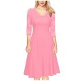 thumbnail image 1 of Robes pour Femmes 2024 Été Surdimensionnée Tempérament Manches Trois Quarts Faux Deux Pièces Encolure Patchwork Grande Jupe Robe en Dentelle Rabais de 50 % Liquidation!, 1 of 5