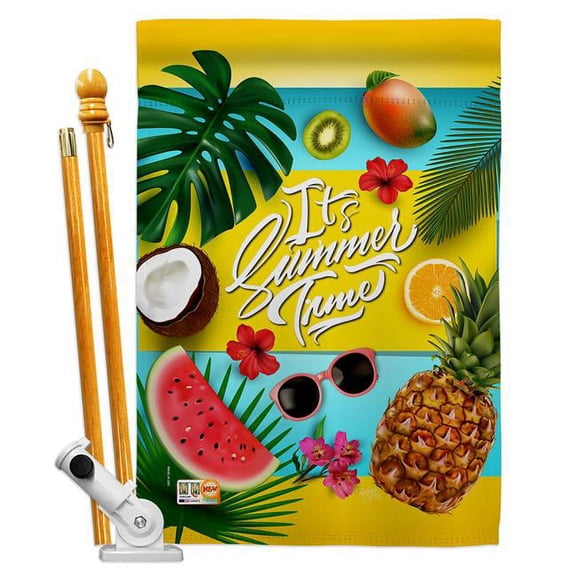 Breeze Decor BD-SU-HS-106085-IP-BO-D-US18-BD 28 x 40 in. Fruity Summer Time Fun in the Sun Impressions Decorative Vertical Double Sided House Flag Set with Pole Bracket & Hardware