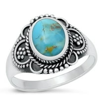 CHOOSE YOUR COLOR Simulated Turquoise Postmodern Bali Ring .925 Sterling Silver Band Blue CZ Female Size 6