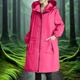 thumbnail image 5 of GEWSEY Women's Long Rain Jacket Waterproof Lightweight Hooded Raincoat Packable Knee Length Rain coat (Red1, 3XL), 5 of 8