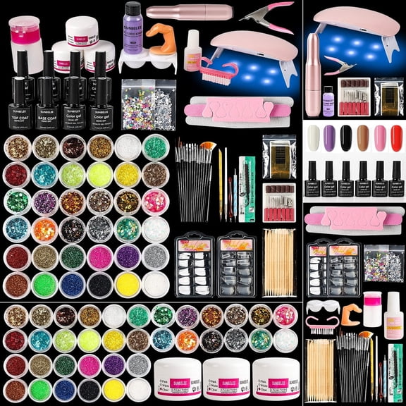 Acrylic Nail Kit for Beginners w/ UV Light, Gel Polish, Powder & Art Supplies - Pro DIY Manicure Set