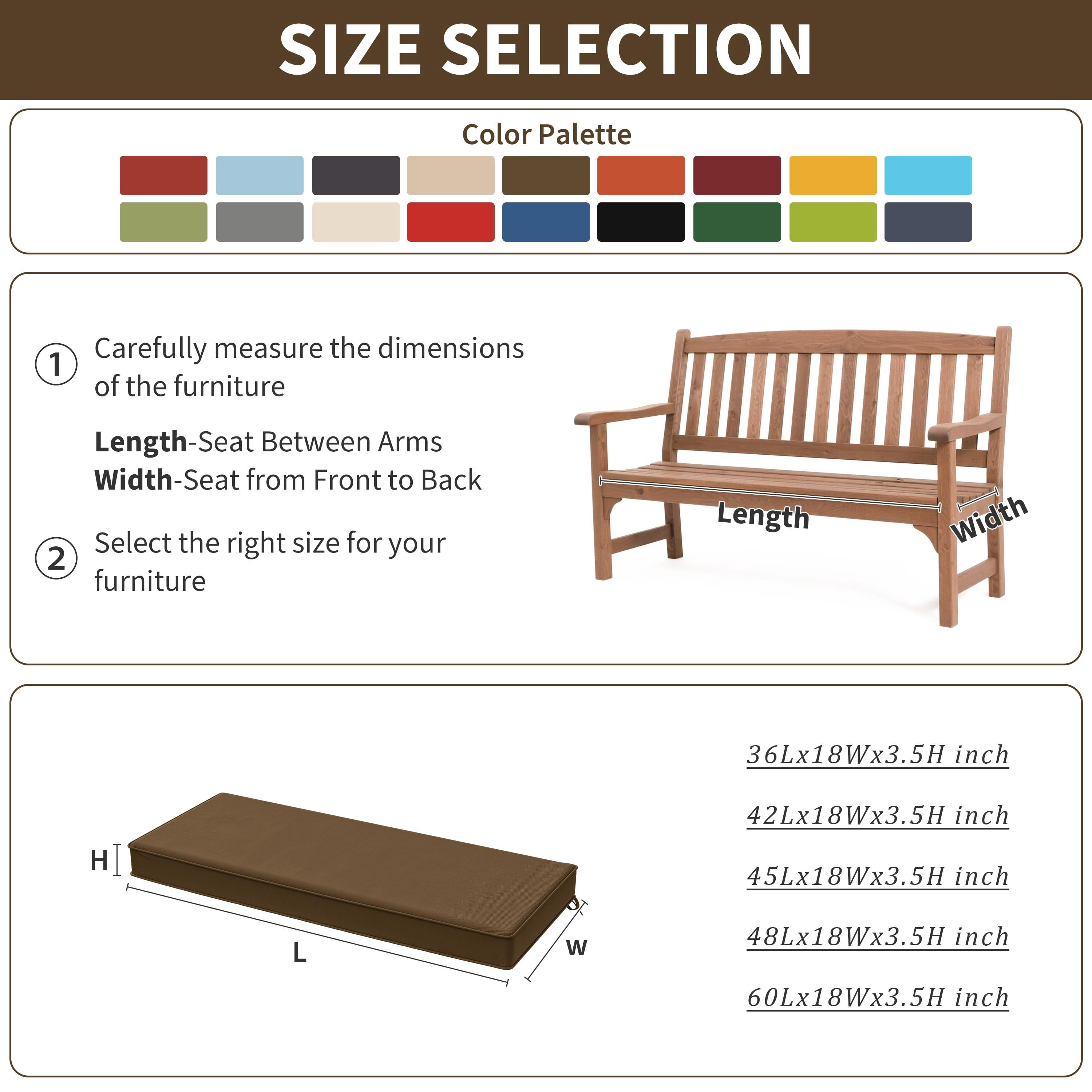 Kimunuk Outdoor Bench Cushions 45 x 18 x 3.5 Inch, High Density Foam Bench Seat Cushion, Porch Swing Cushion with Non-Slip Removable Cover, Chocolate