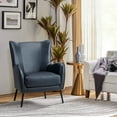 thumbnail image 4 of Faux Leather Accent Chair with Removable Cushion Upholstered Wingback Armchair for Living Room Bedroom Reception,Navy, 4 of 10