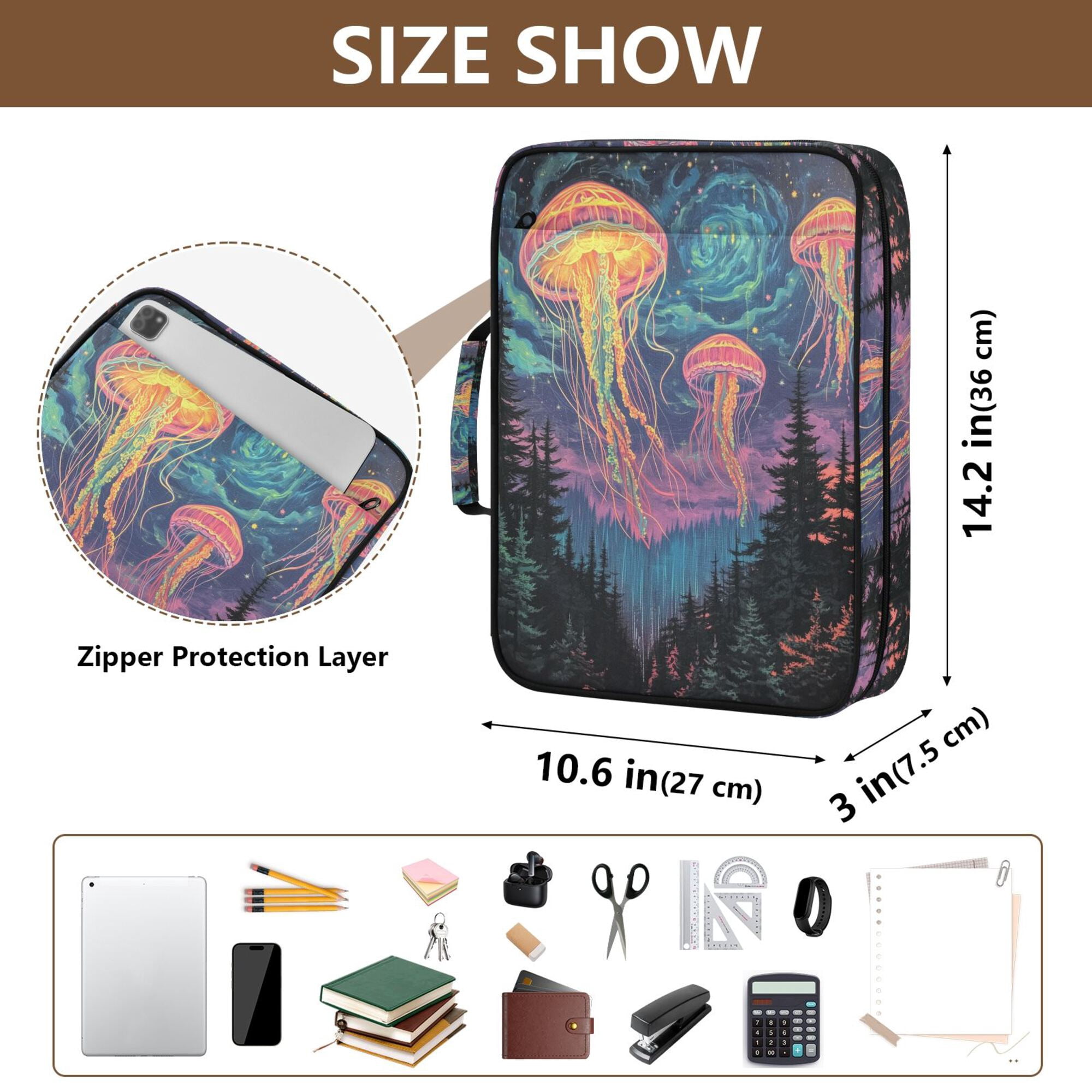 FORMRS Accordion File Folder A4 Size 7-Pocket Expanding Document Organizer Bag with 3 Ring Binder, Psychedelic Jellyfish