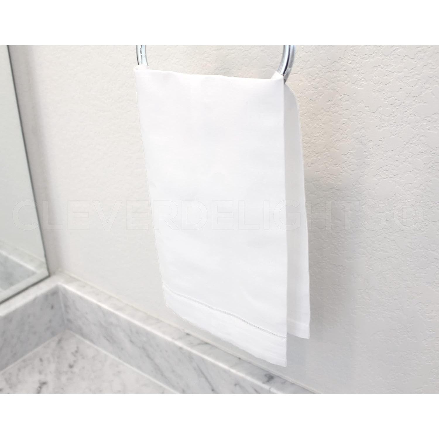 HTYSUPPLY White Hemstitched Hand Towels - 6 Pack - 14" x 22" - 100% Cotton - Fingertip Towel