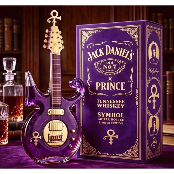Rock Roll Electric Guitar Decanter, 350ml Purple Glass Liquor Carafe with Airtight Stopper, Collectible Bar Decor for Music Fans Bourbon Scotch Holiday Gift