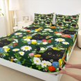 thumbnail image 4 of jejeloiu Colorful Wildflower Garden Full Size Sheets Kids,Watercolor Floral Black Cat Bed Sheets For Girls,4pcs, 4 of 6