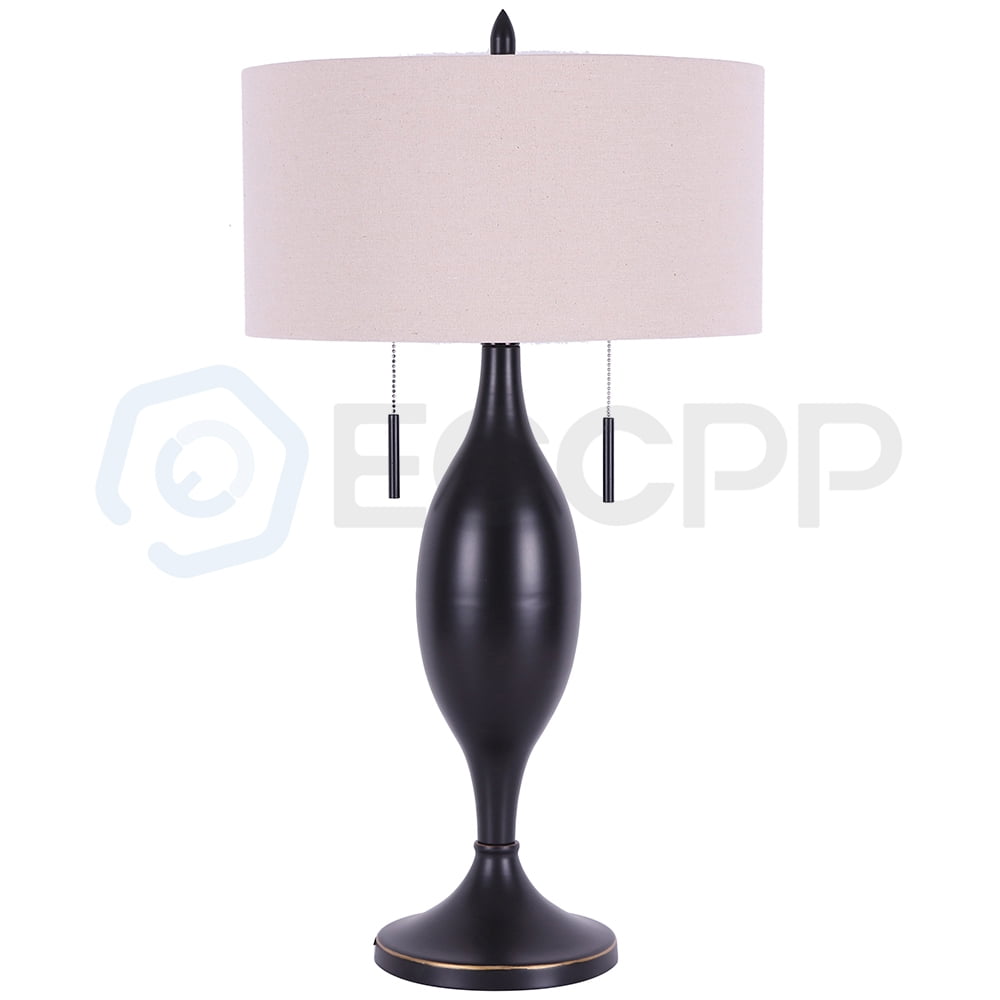 31 5 Antique Table Lamp Bedroom 2 Light Desk With Pull Chain 31 5 Antique Table Lamp Bedroom 2 Light Desk With Pull Chain White Linen Shade Black Finish Metal Base In Drop Style E27 Com