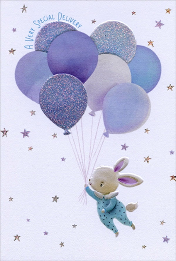 Pictura Blue Bunny Balloons Sanja Rescek New Baby Boy Congratulations Card