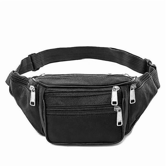 Vintage Genuine Leather Waist Bag Waterproof Bag Men Waist Bag Black