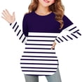 thumbnail image 3 of Efsteb Girls Athletic Shirts Hem Side Slit Tops Comfy Lightweight Long Sleeve Crew Neck Striped Print Casual Soft for Parties（Purple，5 Years）, 3 of 6