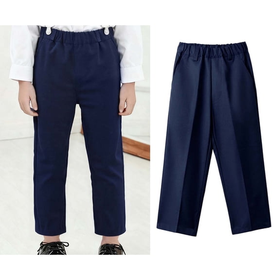 Boys Uniform Pants Dress Pants High Stretchy Skinny Pants with Pockets Kids Navy Pants Back To School Straight Fit Outfits Size 6-7 Years