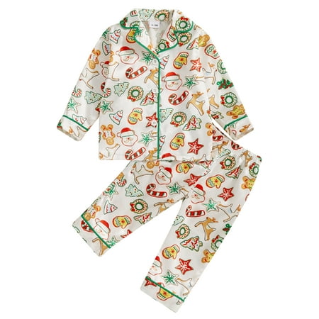 

Bmnmsl Kids Girls Boys Christmas Pajamas Set Christmas Elements Print Shirts Tops Long Pants 2 Pieces Lounge Suit Sleepwear Xmas Pjs Outfits