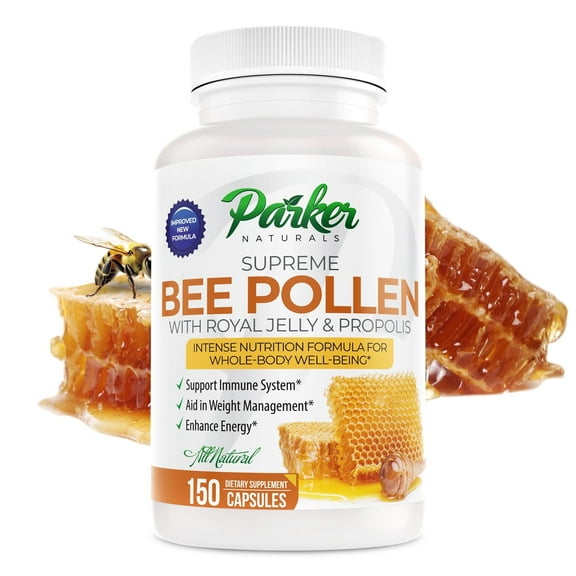 Parker Naturals Bee Pollen with Royal Jelly & Propolis, Energy & Immune Support, 150 Ct
