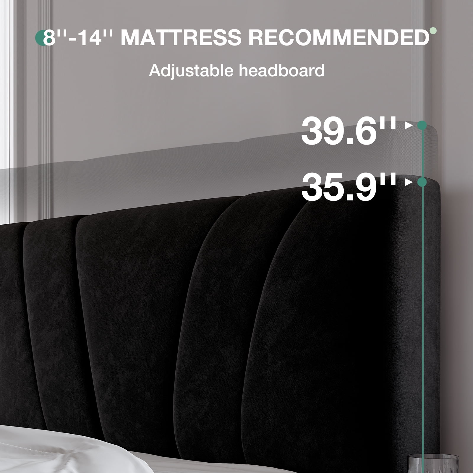 Novilla Full Bed Frame Upholstered Platform Full Size Bed Frame with Adjustable Headboard, Strong Weight Capacity, No Box Spring Needed, Easy Assembly, Black