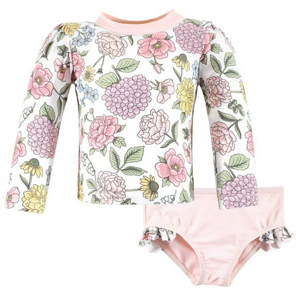 Hudson Baby Girls Swim Rashguard Set, Vintage Blossom, 3-6 Months