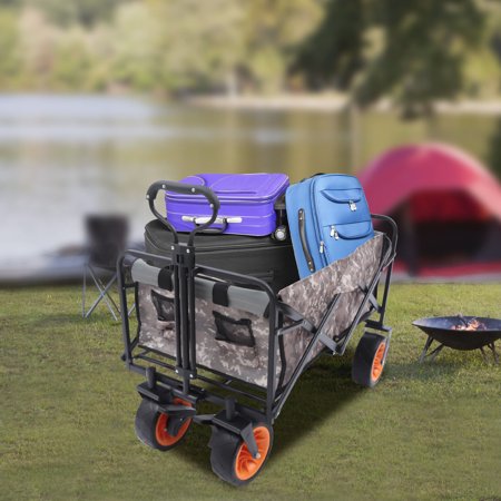 Miumaeov Outdoor Collapsible Wagon Cart with 8" Wheels and Adjustable Handle Large Capacity Grocery Wagon for Camping Garden Beach Shopping Laundries