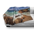 thumbnail image 3 of Tropical Soft Flannel Fleece Blanket, Exotic Rocky Coast with Wave Seychelles Island Paradise Beach Scenery, Cozy Plush for Indoor and Outdoor Use, 70" x 90", Cinnamon Blue Turquoise, by Ambesonne, 3 of 6