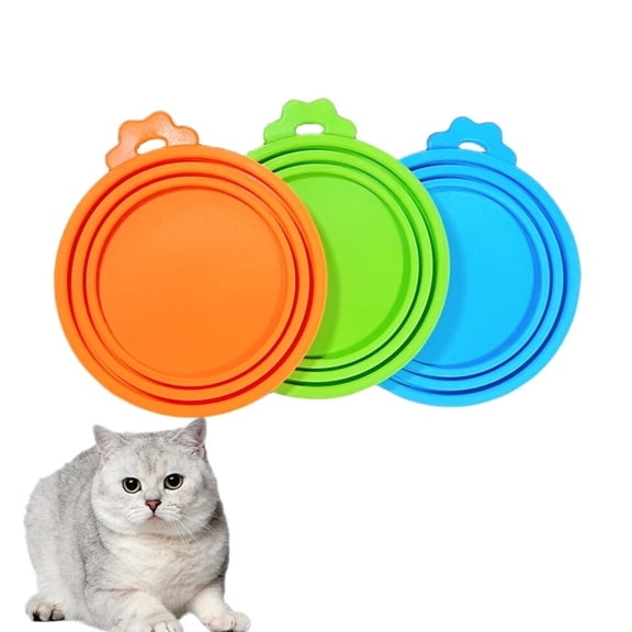 ACDANC 3 Pack Silicone Pet Food Can Covers, BPA Free Reusable Lids for Cat & Dog Wet Food, Airtight Freshness Keepers with Included Spoon for 3 to 15 Oz Cans