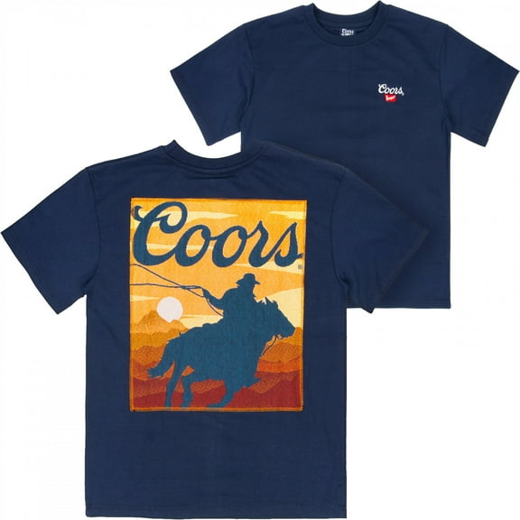 Coors Western Sunset Embroidered Tapestry Front and Back T-Shirt-Medium