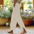thumbnail image 5 of IDALL Linen Pants Women Petite Pants Baggy Pants Lounge Pants Women Women Solid Straight Solid Elastic Pants Long Linen Women Waist Cotton Casual Slit Trouser Legs Pants Women'S Pants Beige L, 5 of 7