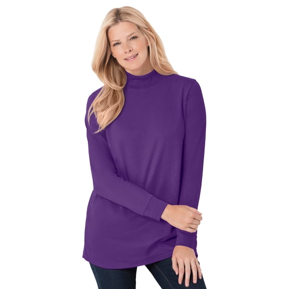 Woman Within Plus Size Perfect Long-Sleeve Mockneck Tee