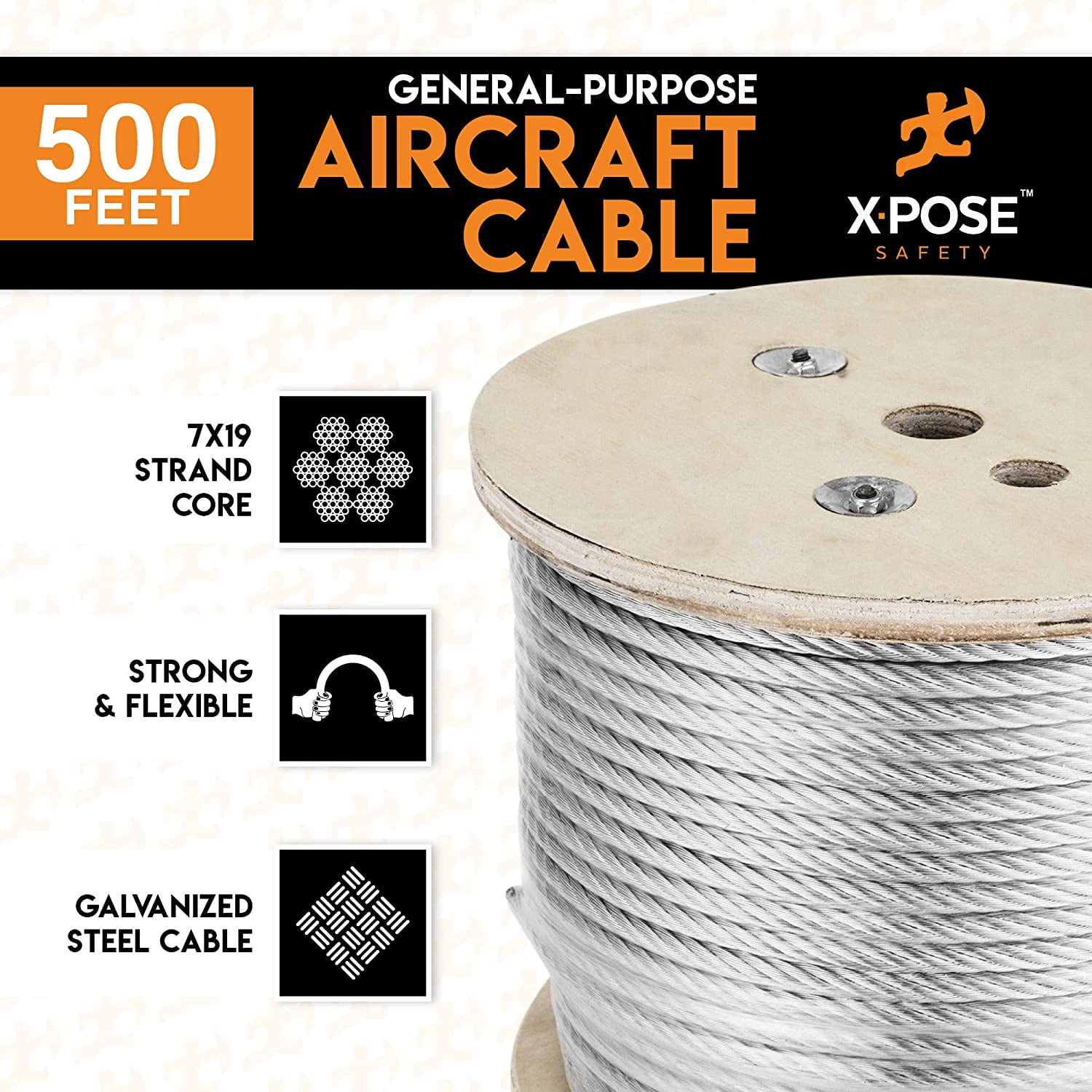 400 Feet 3/8" Galvanized Aircraft Cable Steel Wire Rope 7x19 