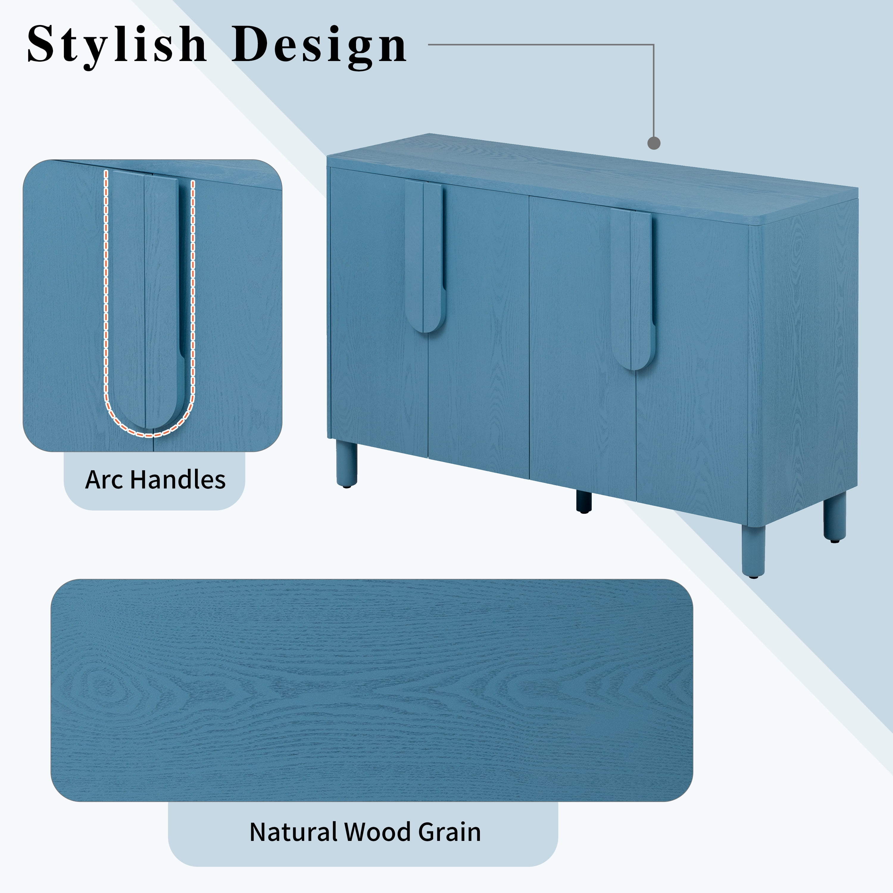 Euroco 47.8" Sideboard Buffet Cabinet,Modern Accent Storage Cabinets with 2 Adjustable Shelves for Dining Room,Kitchen,Navy