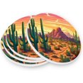 thumbnail image 3 of Cactus Desert Coaster, Drinks Round Absorbent Stone Set with Ceramic Stone and Cork Base, Tabletop Protection Mats and Cups Place for 4PCS Home Decor, 3 of 6