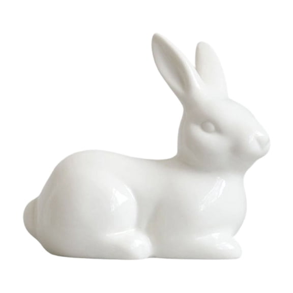 Easter White Ceramic Bunny Figurine - Mini Cute Rabbit Statue, Festive Spring Easter Decor for Living Room, Bedroom & Home Tabletop Decoration