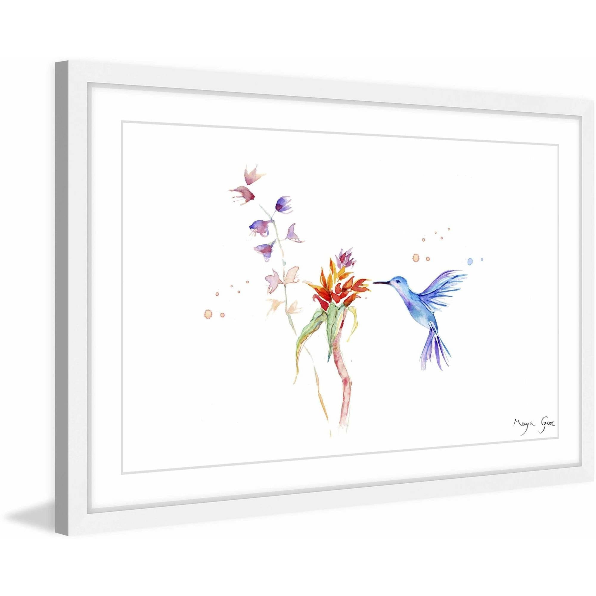 Marmont Hill "Blue Hummingbird" by Maya Gur Framed Painting Print
