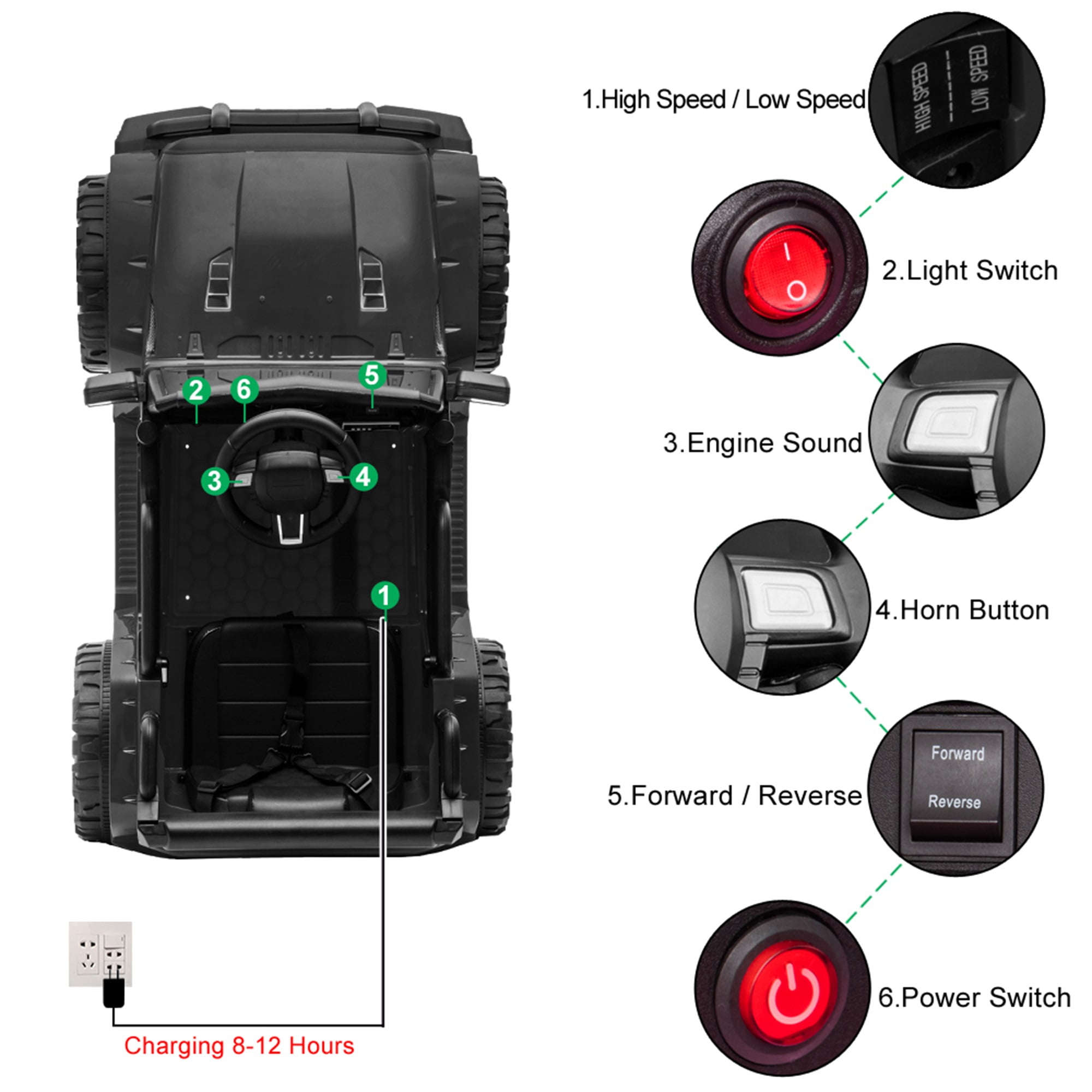 CIPACHO 12V Powered Electric Car Dual Drive, Ride Ons for Kids Car with 2.4G Remote Control, Black