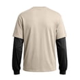 thumbnail image 5 of IAJDKMEK Men's Long Sleeve Mock Two-Piece Crewneck – Patchwork Style, Casual T-Shirts for Men, Trendy Layered Look, Comfortable Top,Beige L, 5 of 6