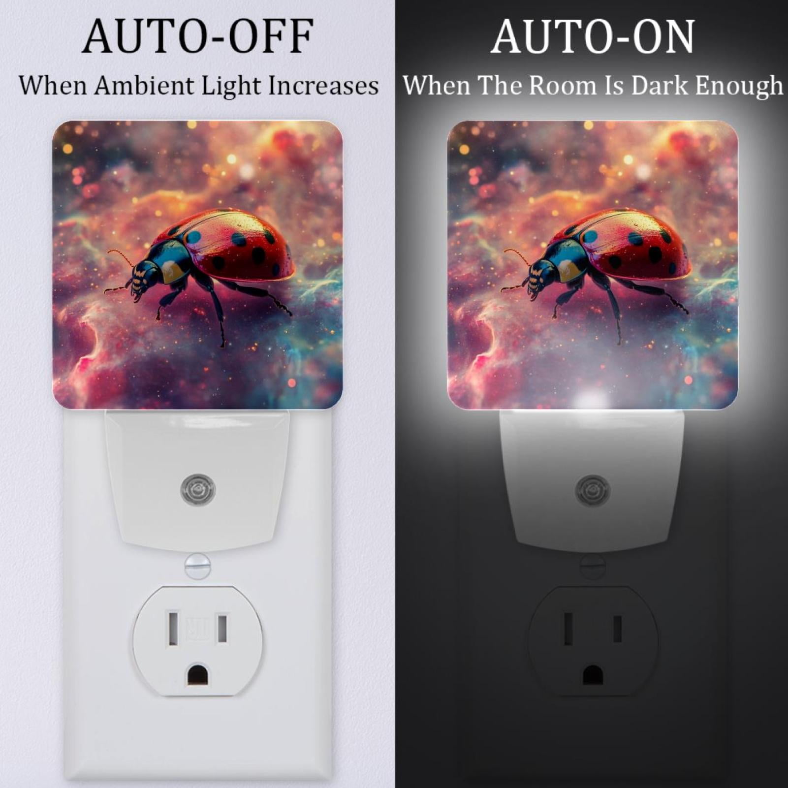 PhooArto Ladybugs Colorful Galaxy Plug in LED Night Light Auto Sensor Dusk to Dawn Decorative Night for Bedroom, Bathroom, Kitchen, Hallway, Stairs, Baby's Room, Energy Saving