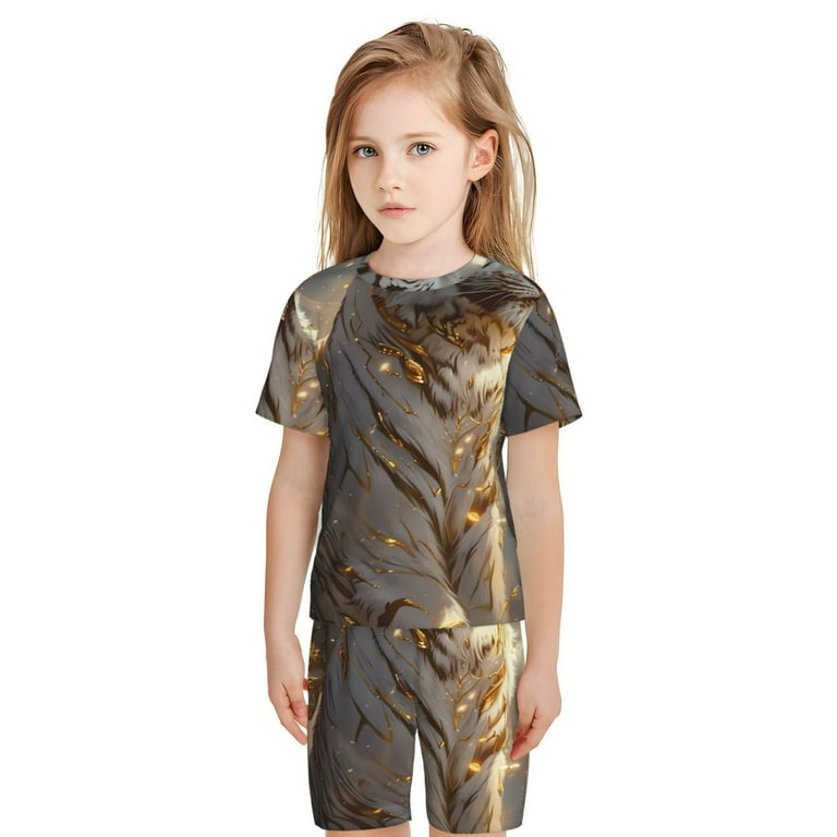 Noikeo Golden White Tiger Print Kids Pajamas Summer Short Set Toddler Clothes Boys Girls Cool Short Summer Snug fit Pjs Set 2pcs 3X Large Walmart