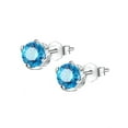 thumbnail image 3 of Devuggo Sterling Silver Round Shaped Simulated Blue Topaz Stud Earrings for Women, 3 of 5
